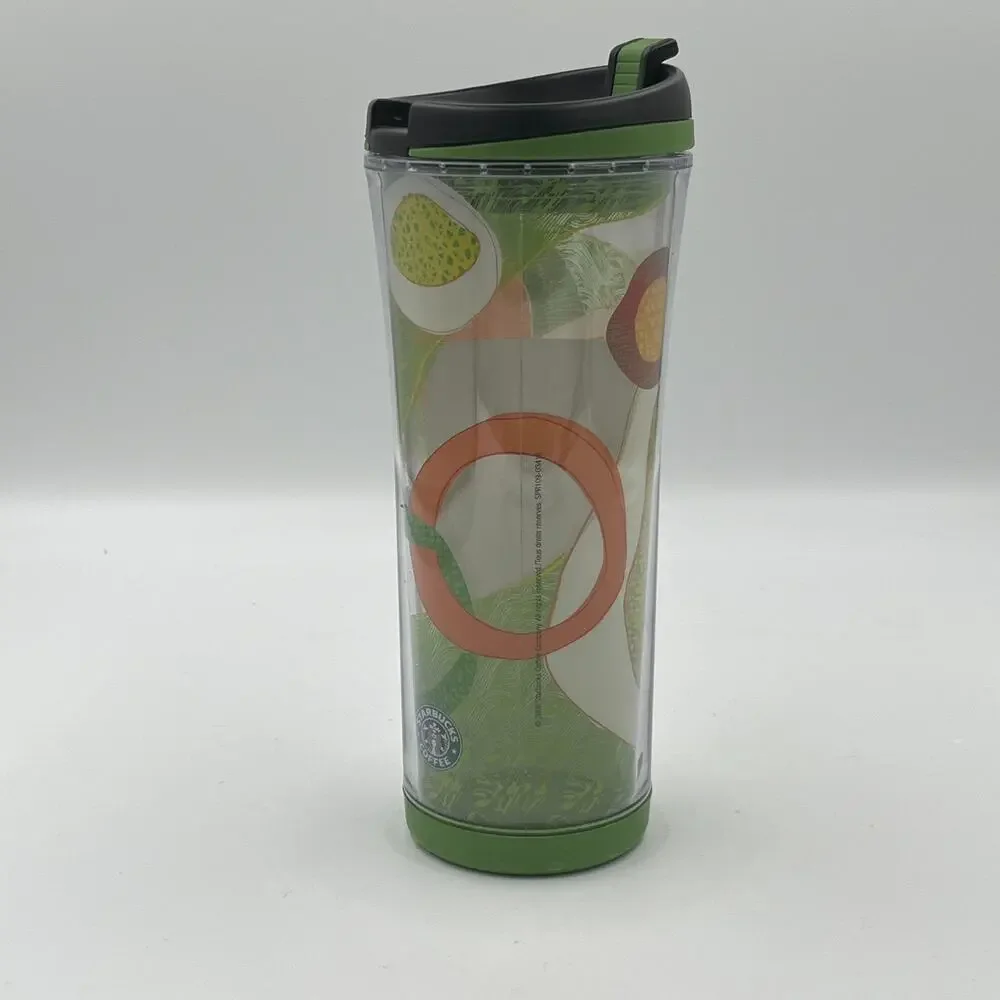 2007 Starbucks Green Brown Rwanda Fabric 16 oz Travel Tumbler NEW